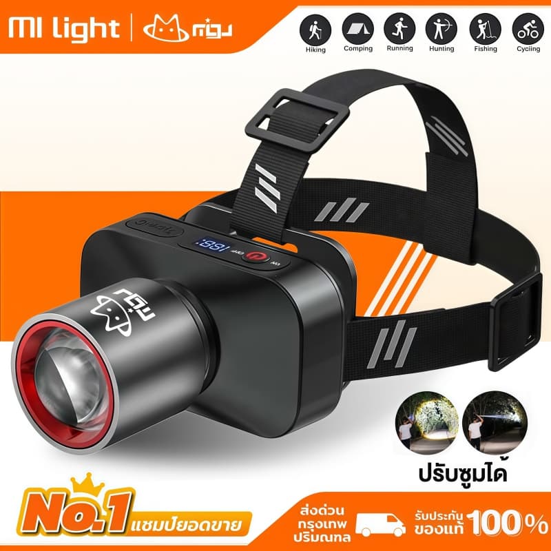 MIGU ไฟฉายคาดหัว LED ไฟคาดหัว ชาร์จใหม่ได้ ไฟฉายคาดหัว ระยะไกล กันน้ํา สําหรับเดินป่า กรีดยาง ซ่อมรถ ตกปลา
