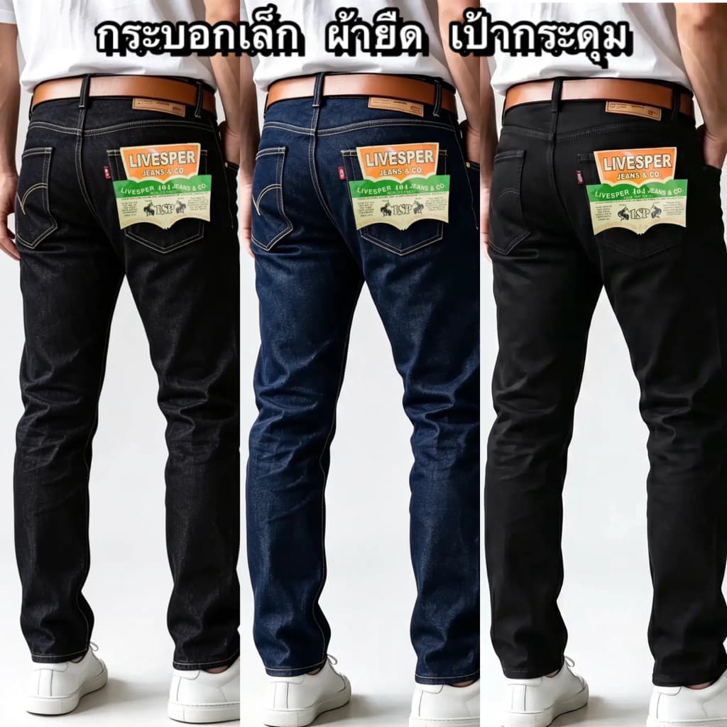 กางเกงยีนส์ผู้ชาย กระบอกเล็ก ผ้ายืด เป้ากระดุม 3สี กรม/มิดไนท์/ดํา ไซส์ 28-42