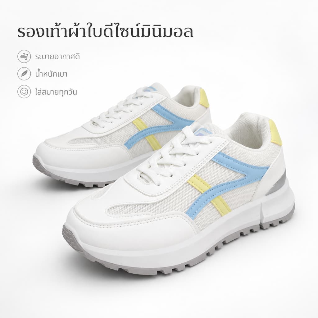 รองเท้าผ้าใบแฟชั่นผู้หญิง รองเท้าลําลองสีขาว พื้นหนานุ่ม ผ้าตาข่ายระบายอากาศ…
