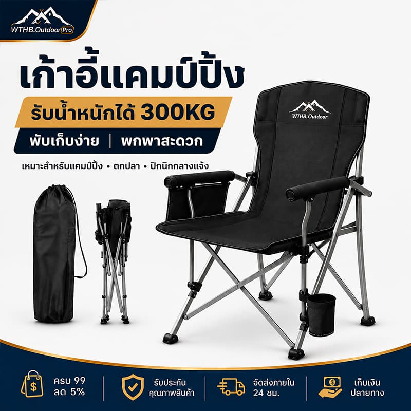 เก้าอี้แคมป์ปิ้ง เก้าอี้สนาม ปิคนิค พับและพกพาได้ ท่ออลูมิเนียมหนา รับน้ําหนักได้ 200kg แข็งแรง ทนทาน