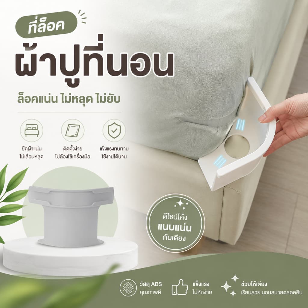 ที่ล็อคผ้าปูที่นอนกันหลุด ใช้งานง่าย แข็งแรง ช่วยยึดผ้าปูแน่น กระชับทุกมุมเพิ่มความสะดวกสบายในการนอน