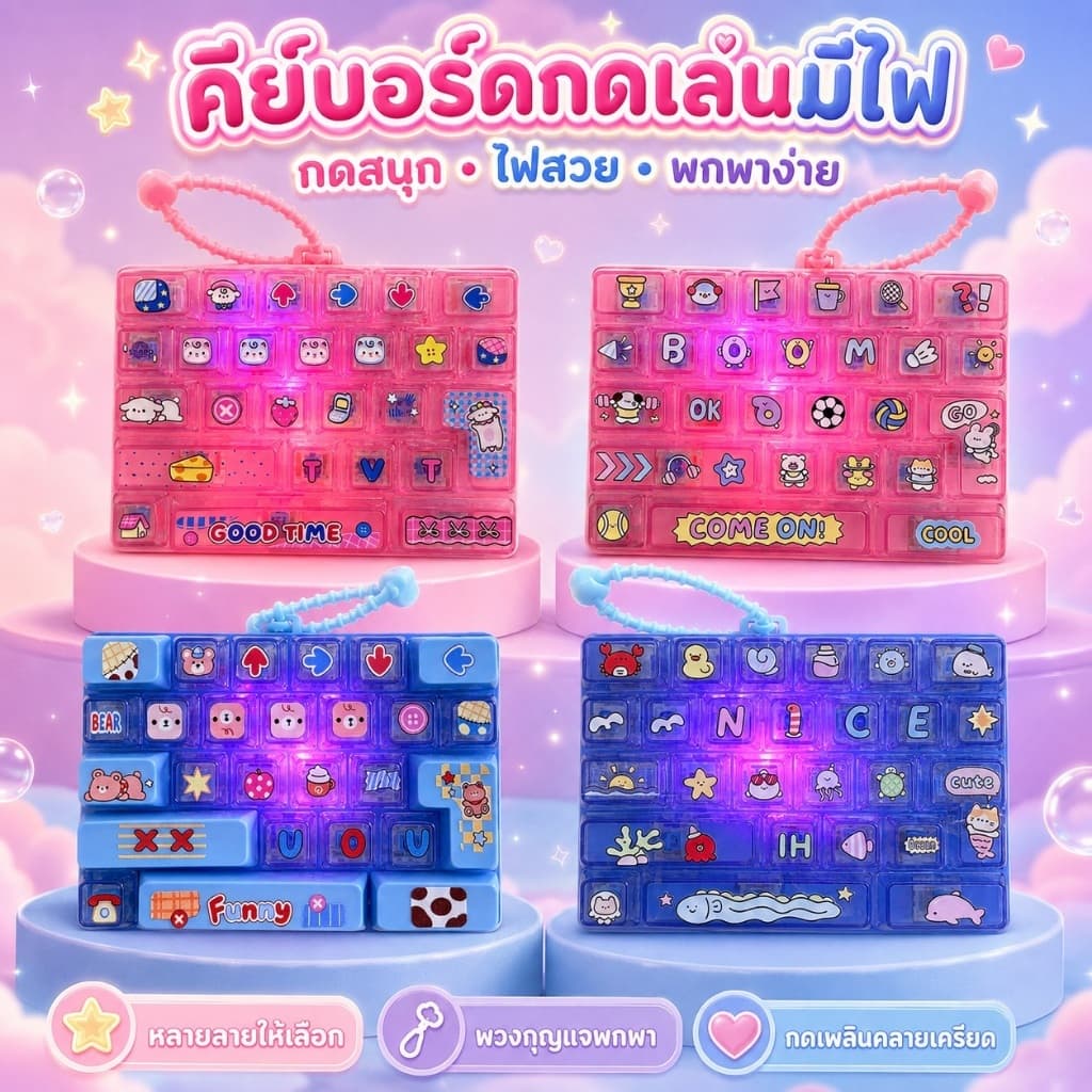 ของเล่นคีย์บอร์ดจิ๋ว ของเล่นกดคลายเครียดพร้อมสายคล้อง ปุ่มกดอิสระ ลายน่ารักสะสมได้