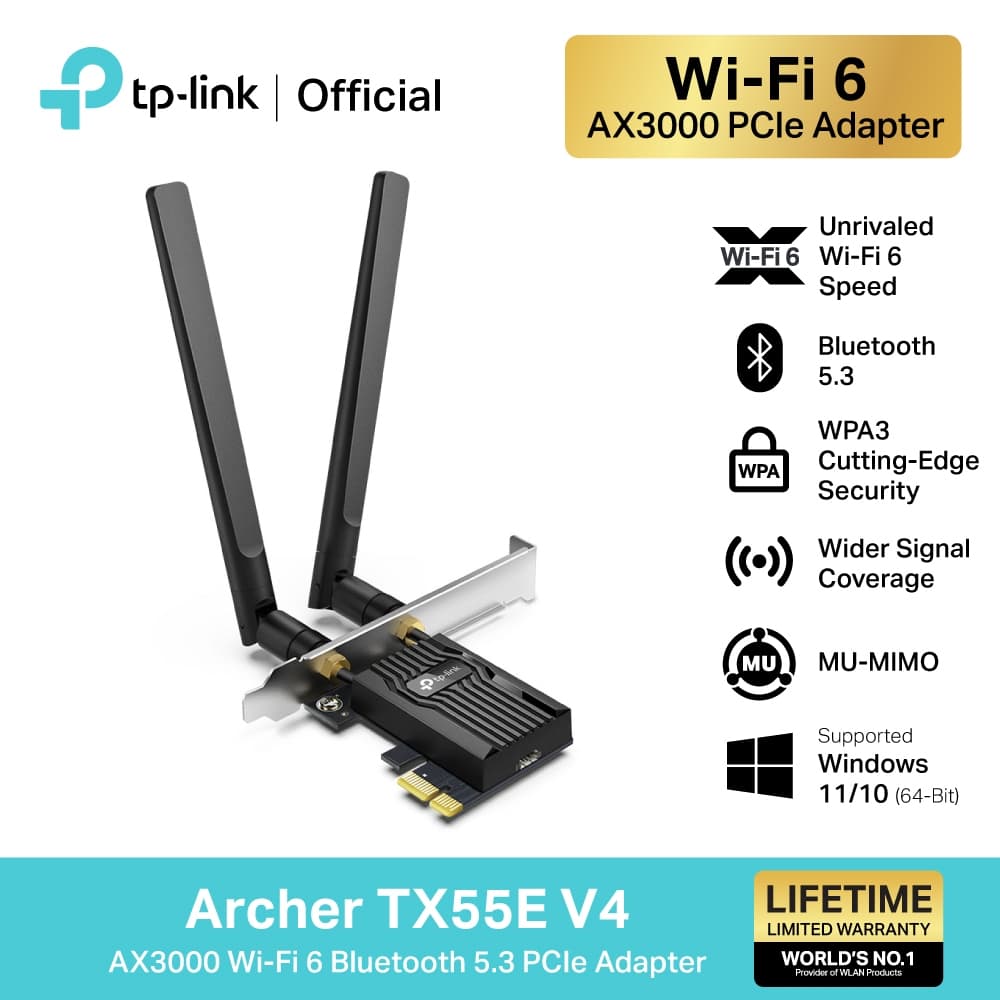 Archer TX55E AX3000 Wi-Fi 6 Bluetooth 5.3 PCIe Adapter การ์ด WiFi 6 พร้อมบลูทูธ 5.3 สําหรับคอมพิวเตอร์