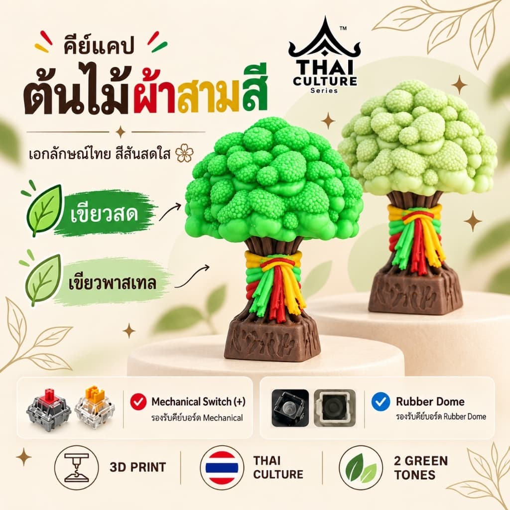 คีย์แคปต้นไม้มงคล ต้นไม้ผ้าสามสี Handmade | คีย์แคปสุดนะโม | THAI CULTURE Series รูปที่ 1