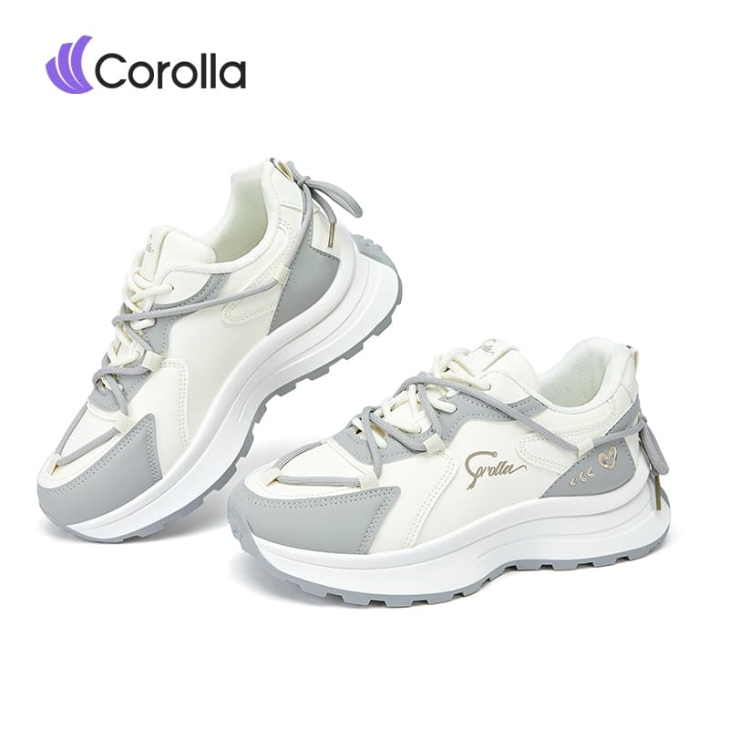 Corolla รองเท้าผ้าใบผู้หญิง รองเท้าหนังพียู ดีไซน์น่ารัก พื้นรองเท้าดูดซับแรงกระแทก ทรงเสริมส้นสูงมาก…