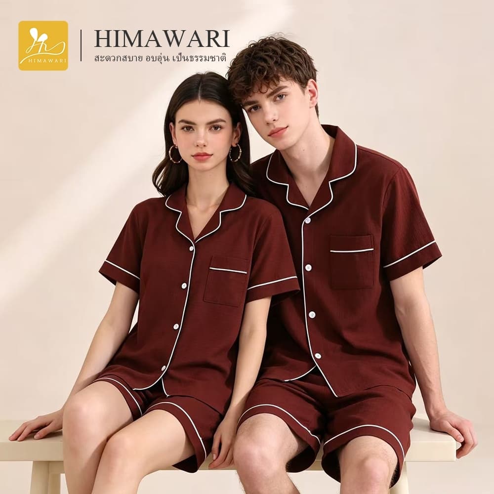 HIMAWARI丨ชุดนอนคู่ ชุดนอน ชุดนอนผ้าฝ้าย ดีไซน์เกาหลีแฟชั่น กางเกงขาสั้น Unisex มีหลายไซส์