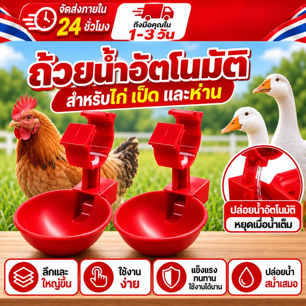 COD ถ้วยให้น้ําไก่อัตโนมัติ สําหรับไก่ เป็ด ห่าน น้ําไหลอัตโนมัติ หยุดเมื่อน้ําเต็ม ใช้งานง่าย แข็งแรง ทนทาน