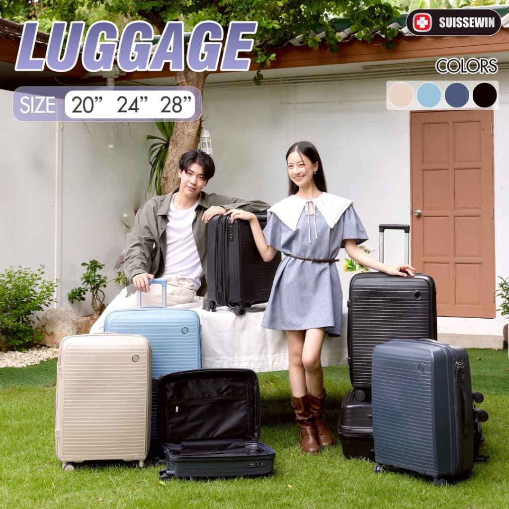 Suissewin กระเป๋าเดินทางล้อลาก วัสดุPP เฟรมชิปรอบ-ขยายได้ เหนียวไม่แตก กระเป๋าเดินทาง รุ่น P96