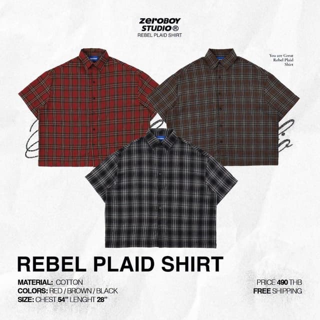 ZEROBOY® —REBEL PLAID SHIRT เสื้อเชิ้ตแขนสั้นลายสก็อต