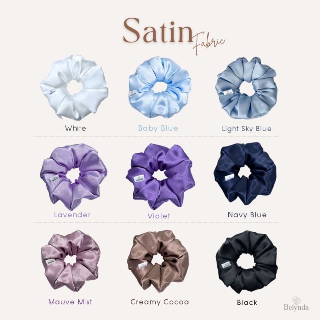 Belynda ♥ Scrunchies ♥ Formal Satin ♥ ยางรัดผมโดนัท ผ้าซาติน โทนสีเป็นทางการ ขาว ดํา น้ําเงิน