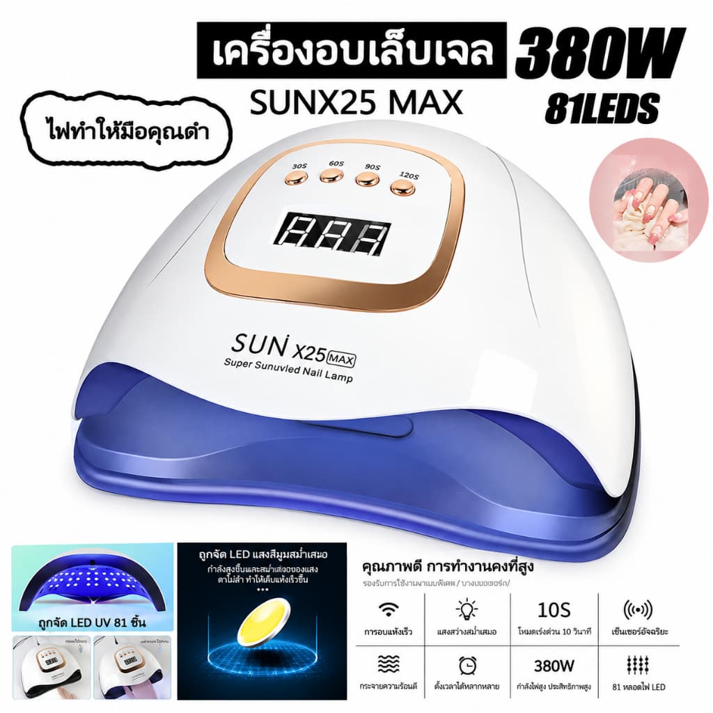 เครื่องอบเล็บ 380W X25MAX UV 81LEDs ชุดทําเล็บเจลเครื่องอ เหมาะกับยาทาเล็บเจลทุก