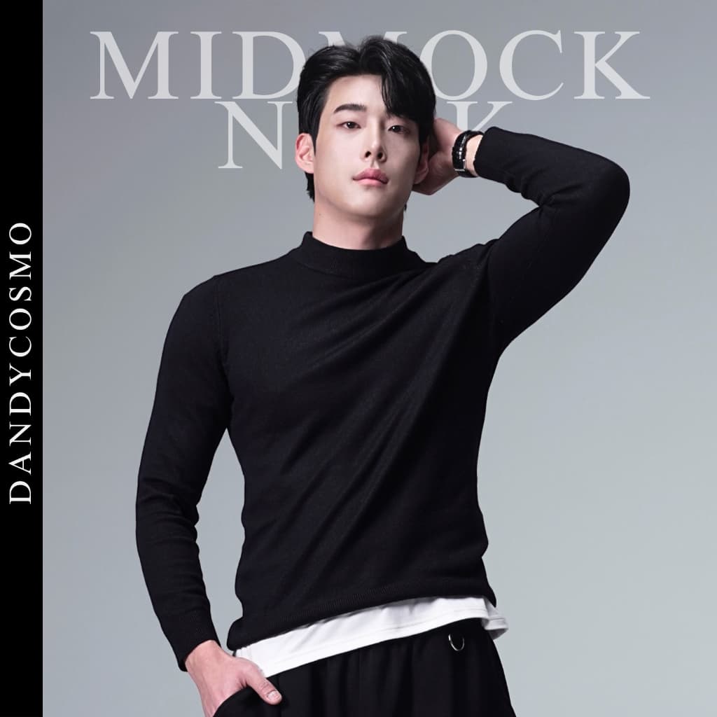 DANDY COSMO | เสื้อสเวตเตอร์ เสื้อขนสัตว์ เสื้อไหมพรมผู้ชาย คอเต่า แขนยาว ไหมพรมคอเต่าผู้ชาย Mid Mock Neck…