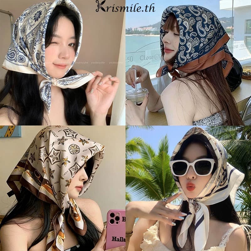COD-ในไทย💖ผ้าพันคอซาติน อินเทรนด์วินเทจ ผ้ามัดผมเกาหลี ลายสวยสีสดใส อเนกประสงค์ เครื่องประดับผู้หญิง…