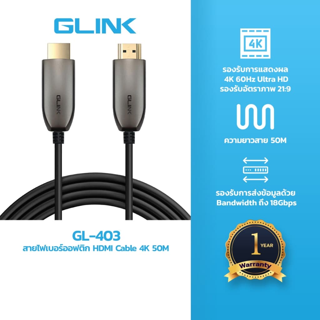 GLINK GL403-50 สายไฟเบอร์ออฟติก HDMI Cable 4K 50M