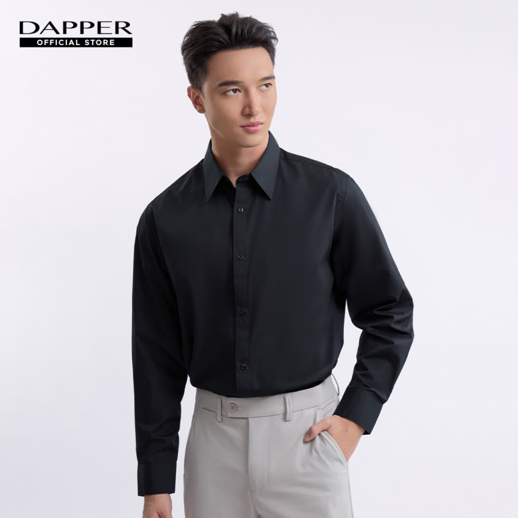 DAPPER เสื้อเชิ้ตแขนยาว Cotton Blend ผ้านุ่มลื่น ยับยาก ทรง Regular-Fit สีดํา (BSL/BK/979TE)