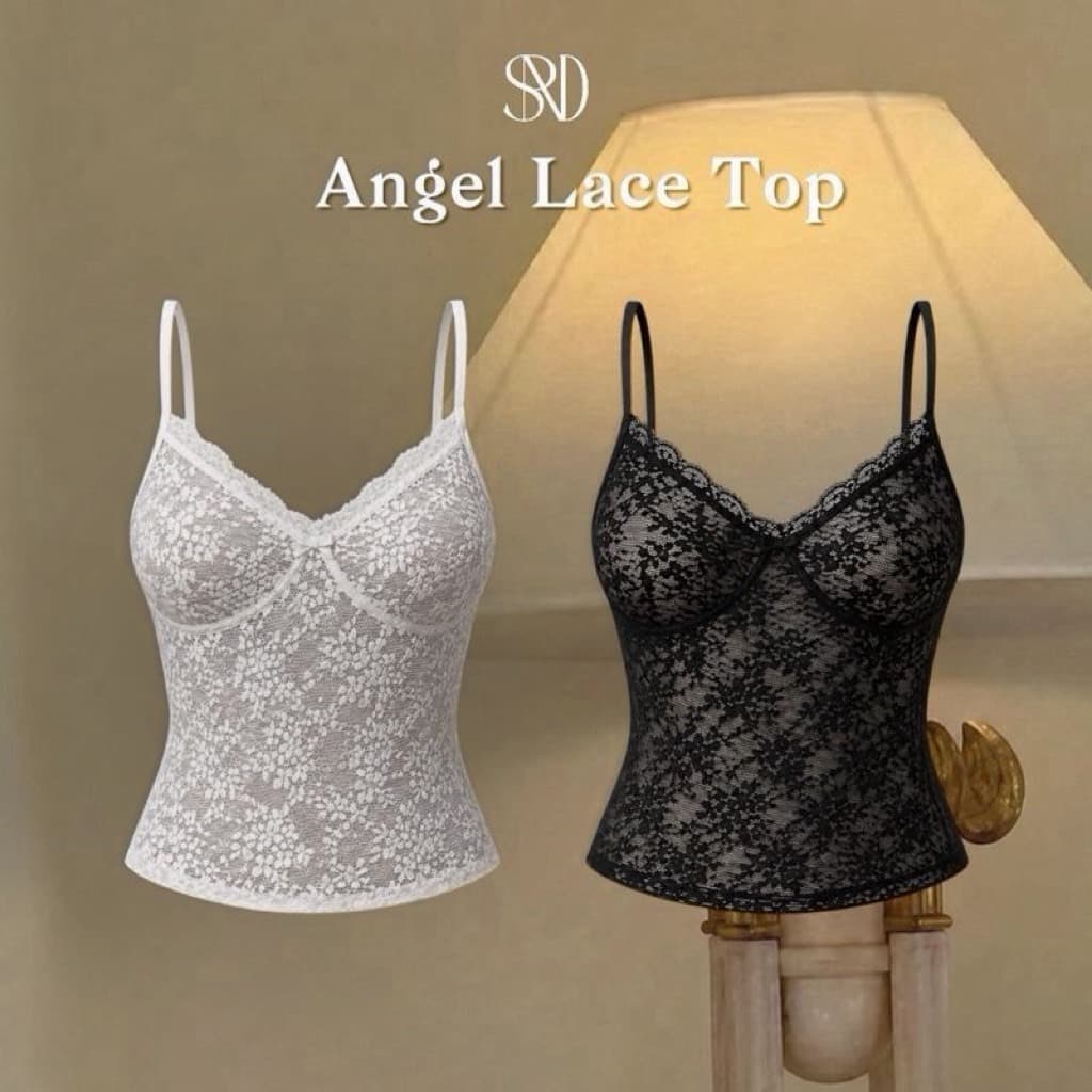 SPND【พร้อมส่ง】Angel Lace TOP เสื้อสายเดี่ยวลูกไม้ซีทรูทรงเข้ารูป ดีไซน์หรู ใส่แล้วดูแพง มี5สี(A131)