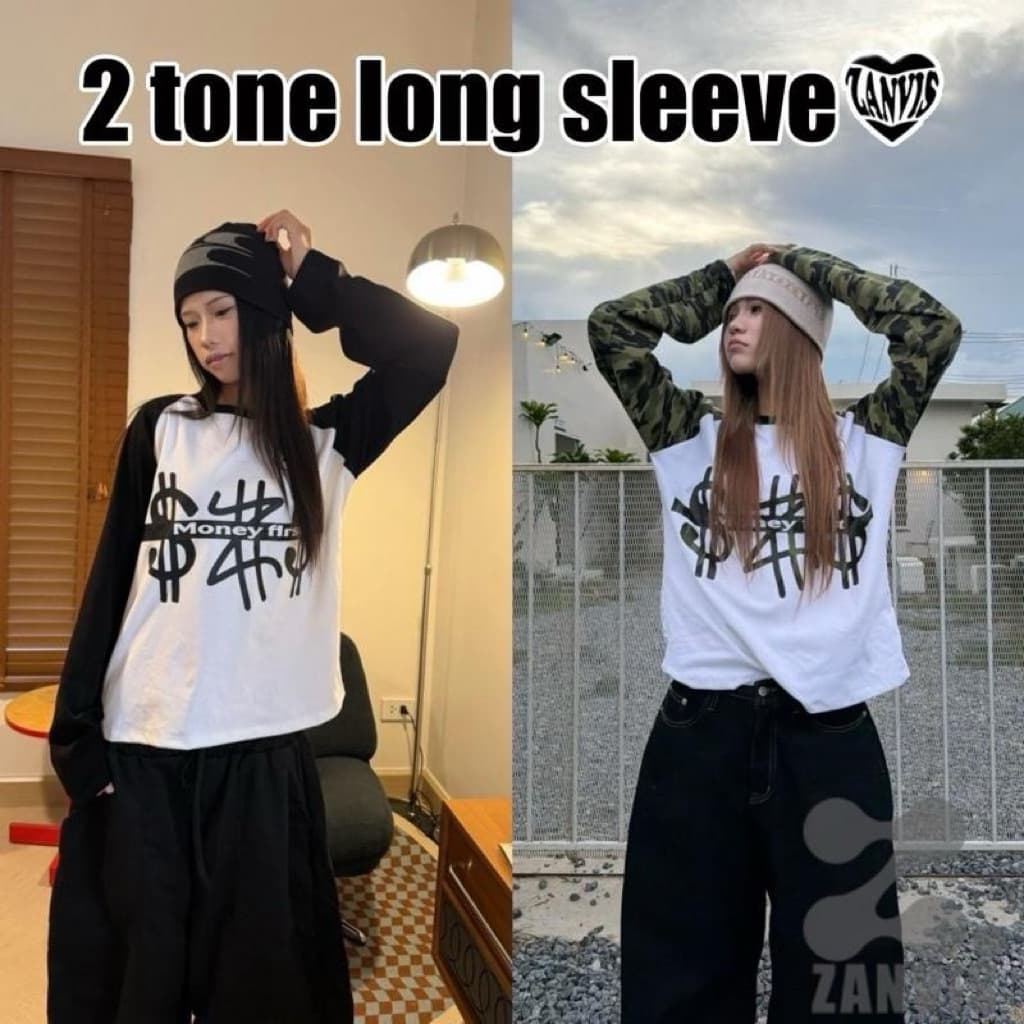 (Zanvis tee) 2 tone long sleeve ผ้าคอตตอล เนื้อนุ่ม ใส่สบาย
