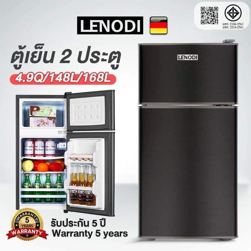 LENODI ตู้เย็นมินิ สองประตู ประหยัดพลังงาน ตู้เย็นในบ้านขนาดเล็ก จุได้ถึง 4.9Q 148 ลิตร