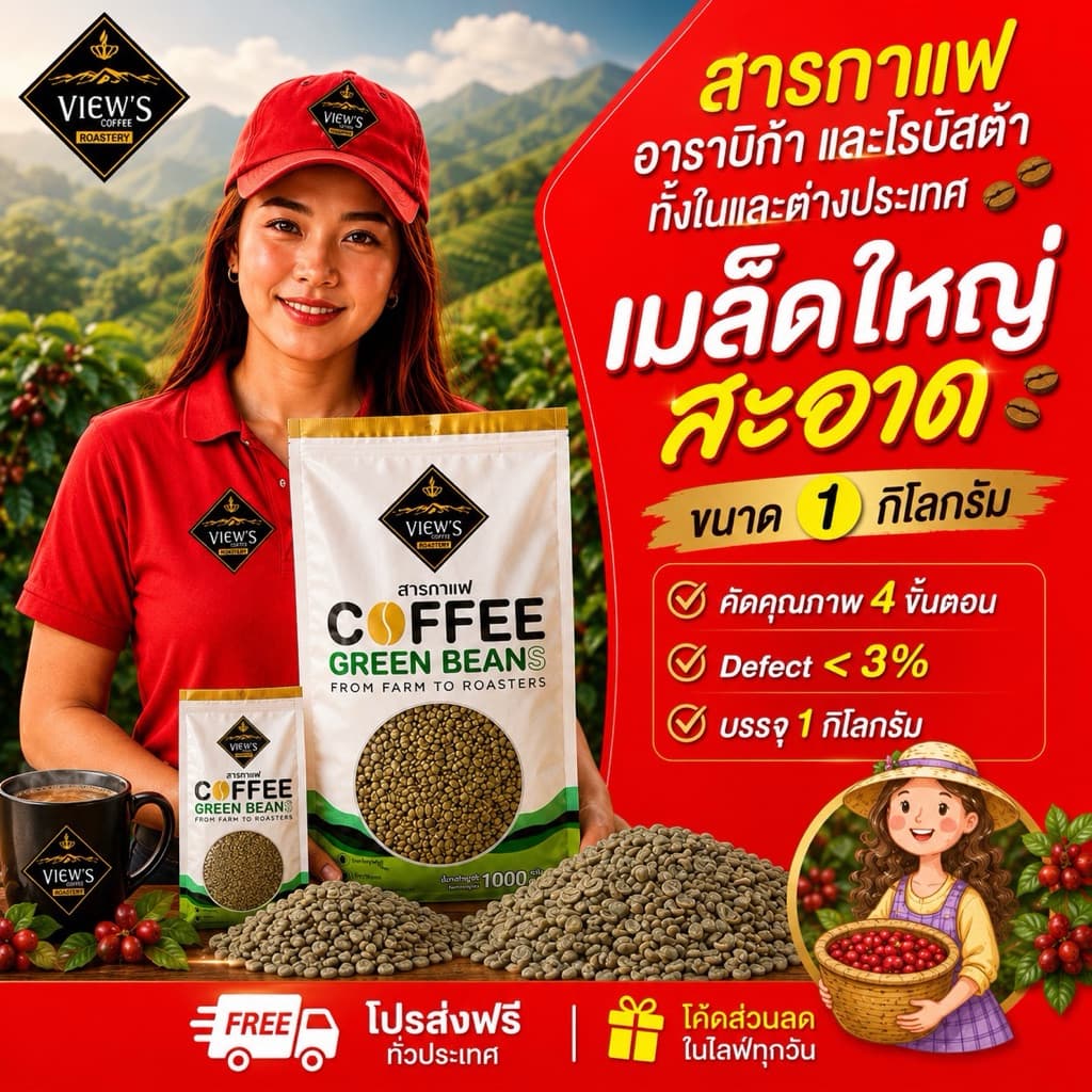 สารกาแฟอราบิก้า และ โรบัสต้า/Arabica And Robusta Green Bean คัดพิเศษ 4ขั้นตอน [บรรจุ 1 Kg]