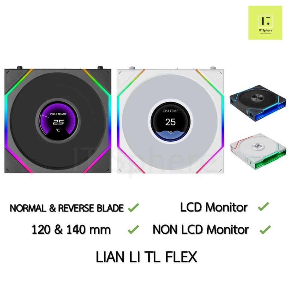 NEW ! TL FLEX LCD Fancase Lian WIRELESS Li rgb uni Fan case 120mm พัดลม เคส สีขาว REVERSE TL120 BLACK ดูดเข้า…