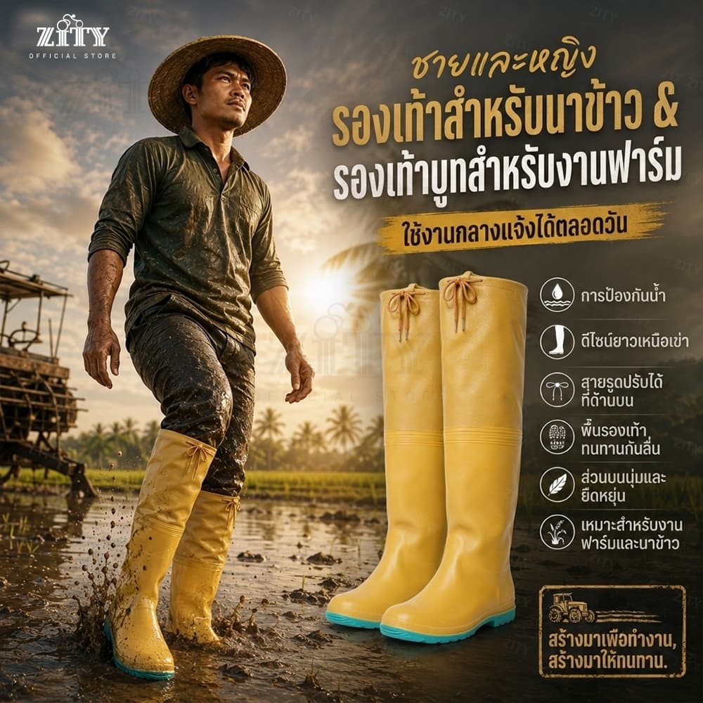 ทนต่อการสึกหรอ รองเท้าบู๊ทส์ยาว กางเกงกันน้ํา PVC ตกปลาทะเลรีบ กางเกงลุย รองเท้าบูทกันน้ํา ไซส์ 38-47