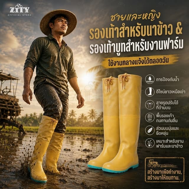 ทนต่อการสึกหรอ รองเท้าบู๊ทส์ยาว กางเกงกันน้ํา PVC ตกปลาทะเลรีบ กางเกงลุย รองเท้าบูทกันน้ํา ไซส์ 38-47