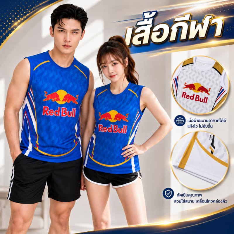 เสื้อกีฬา M-3XL เสื้อคอกลม แขนกุด พิมพ์ลายกระทิงแดง ลายกรารฟิก ผ้าไมโคร เนื้อผ้านิ่มลื่น ใส่สบายทุกกิจกรรม…