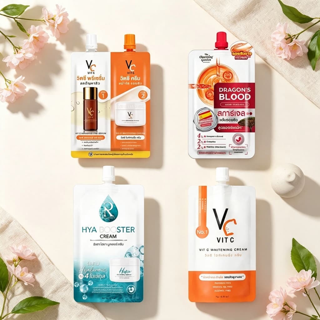 (พร้อมส่ง) VC Vit C Whitening Cream Hya Booster Dragon Blood ครีมซองบํารุงผิว เติมความชุ่มชื้นหน้า