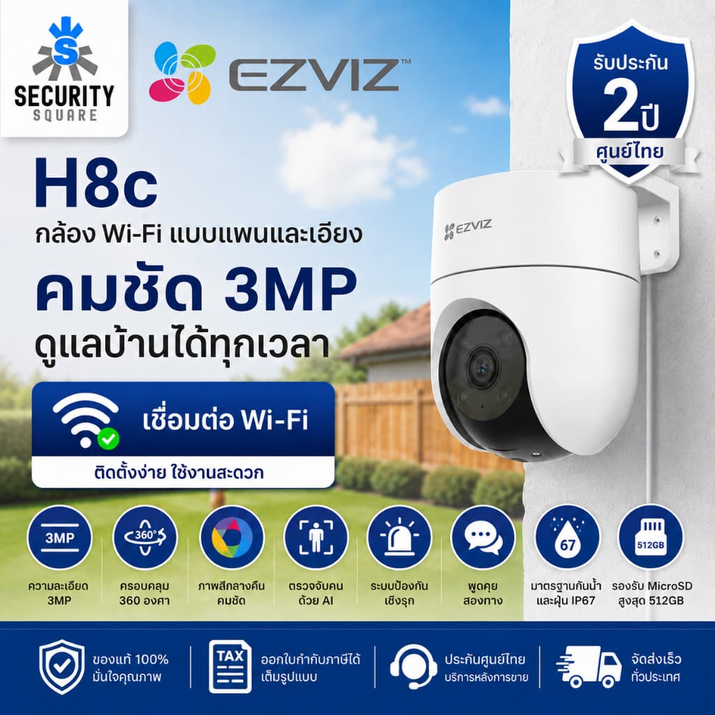 Ezviz H8C Pro กล้องวงจรปิด Wi-Fi ภายนอก (3MP) รุ่น CS-H8c-R200-1K3WKFL มีไมค์ พูดคุยได้ ประกัน 2 ปี