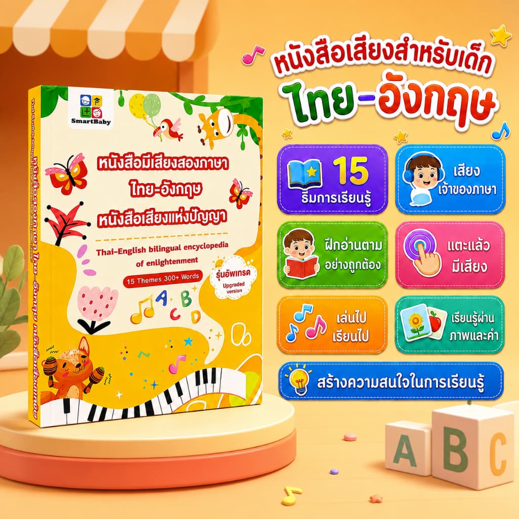 COD หนังสือเสียงไทยอังกฤษ 15 หัวข้อ สําหรับเด็ก 4-10 ปี แตะอ่านออกเสียง เรียนรู้คําศัพท์ เพลง และเปียโน