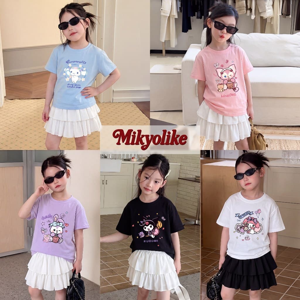Mikyolike 1-12 ปี เสื้อยืดคอกลม ลายการ์ตูนสุดน่ารัก ผ้าฝ้ายแท้ 100% านุ่มใสสบายฯ เสื้อยืดเด็ก มีให้เลือก 5 สี