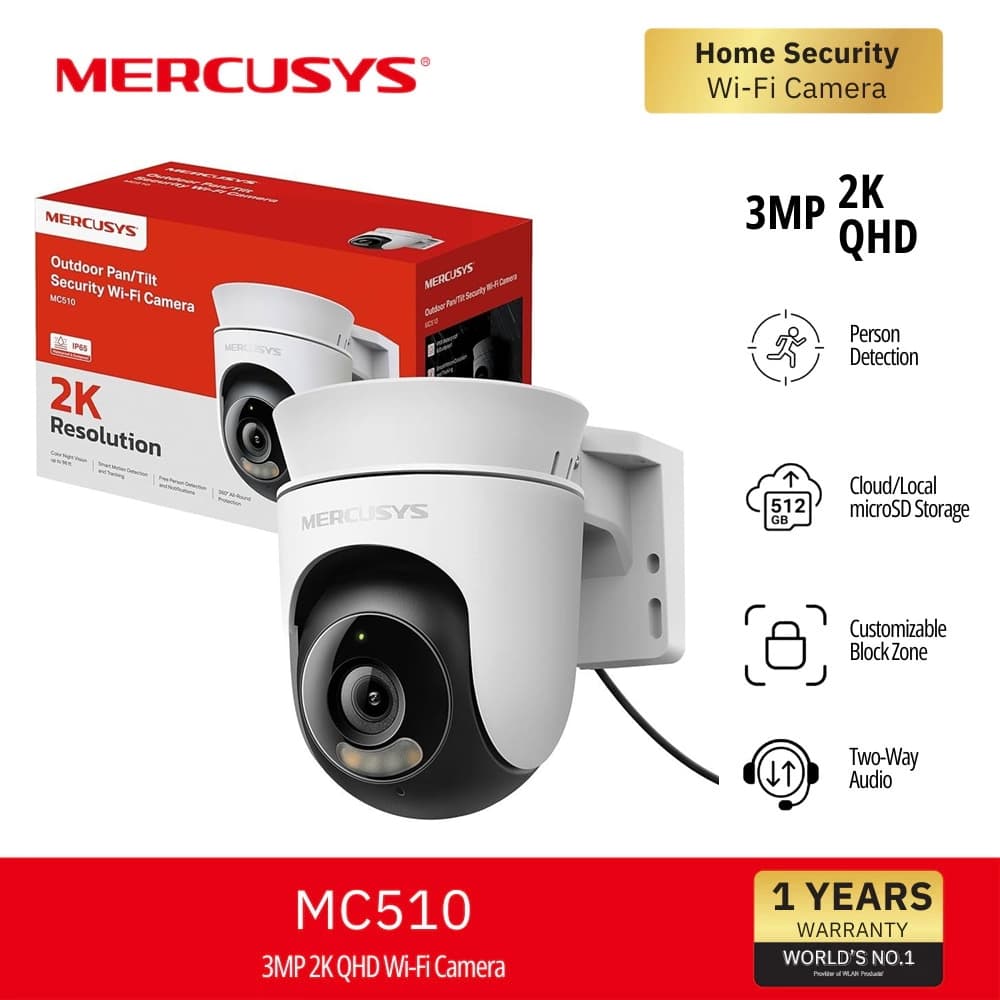 ️กล้องวงจรปิดไร้สาย ️MERCUSYS (MC510) (MC500) Outdoor Pan/Tilt Security Wi-Fi Camera 2K QHD with 360° View