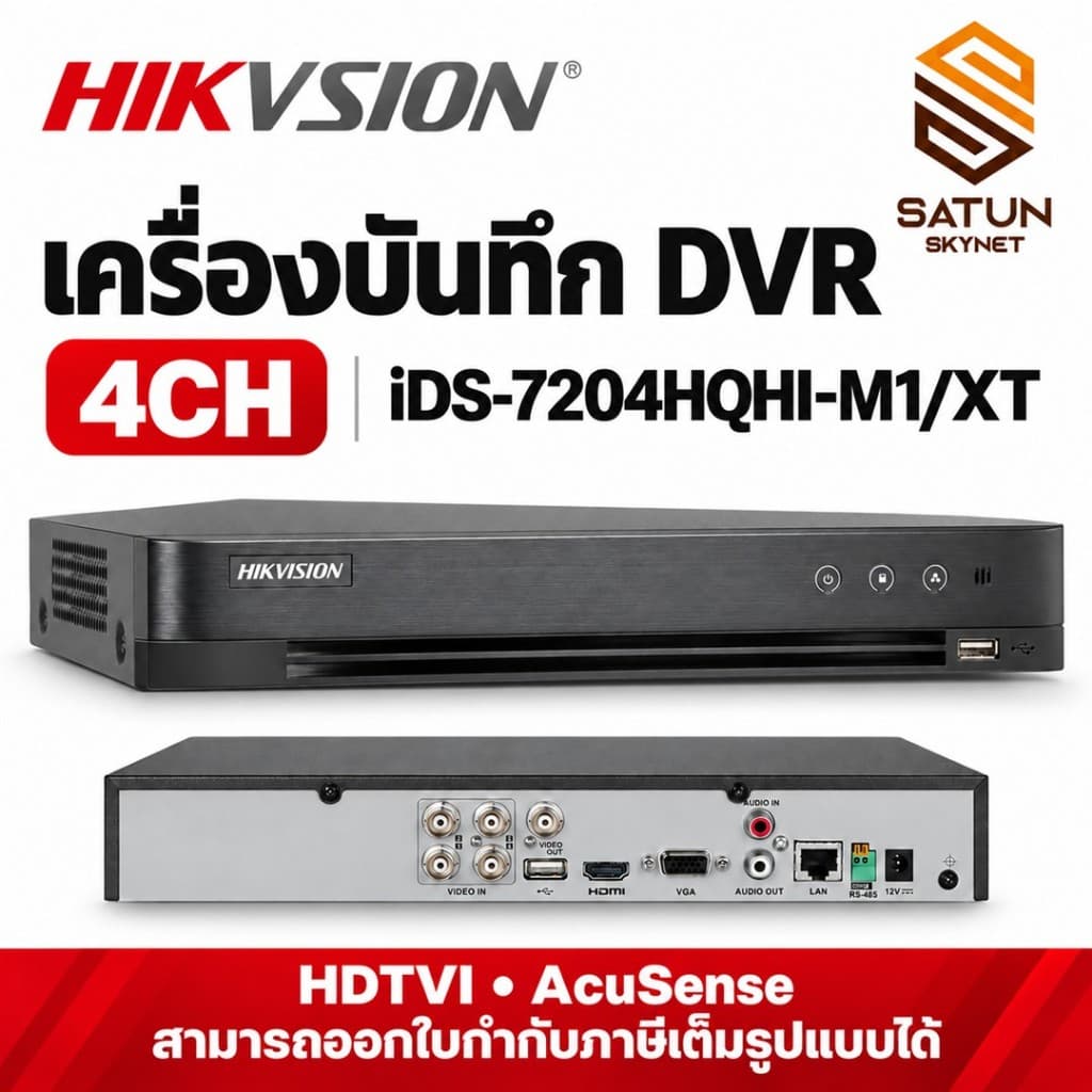 HIKVISION เครื่องบันทึกกล้องวงจรปิด DVR 4 ช่อง รุ่น iDS-7204HQHI-M1/XT AcuSense HDTVI H.265 Pro+
