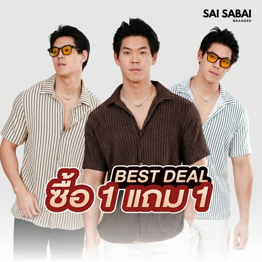 เสื้อเชิ้ตแขนสั้นผ้าท็อฟฟี่ SAI-SABAI - นุ่มสบาย ใส่สบายในทุกโอกาส (SS039) กดคู่ตะกร้าเสริม…