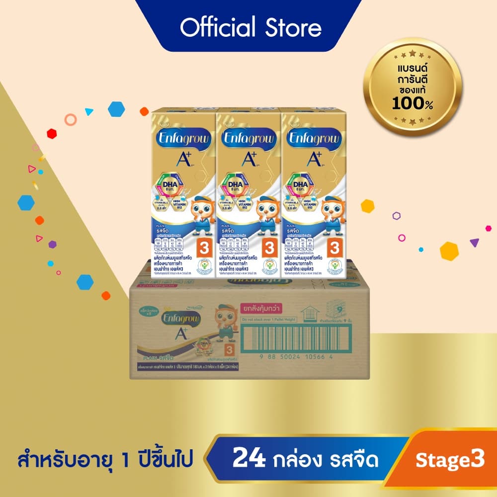นมกล่อง เอนฟาโกร ยูเอชที สูตร3 ชนิดจืด (24 กล่อง) Enfagrow UHT Stage3 Plain (24 boxes)