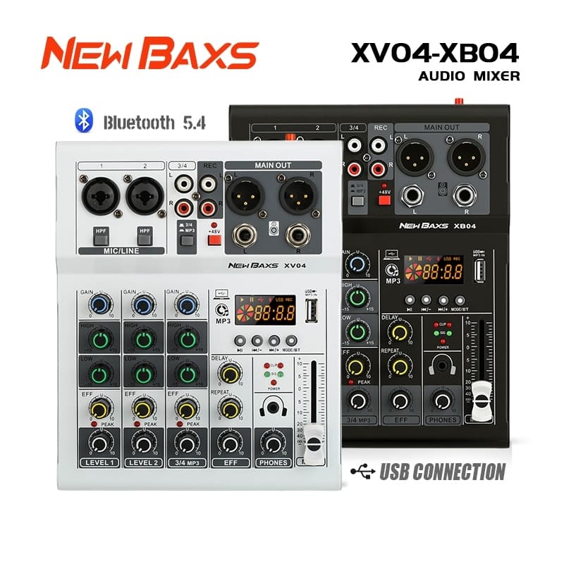 NEW BAXS XV04/XB04 เครื่องเสียง 2 4 6 ช่องมินิมิกเซอร์ 48V DC 5V USB MP3 บลูทูธ KTV งานแต่งงานคาราโอเกะ