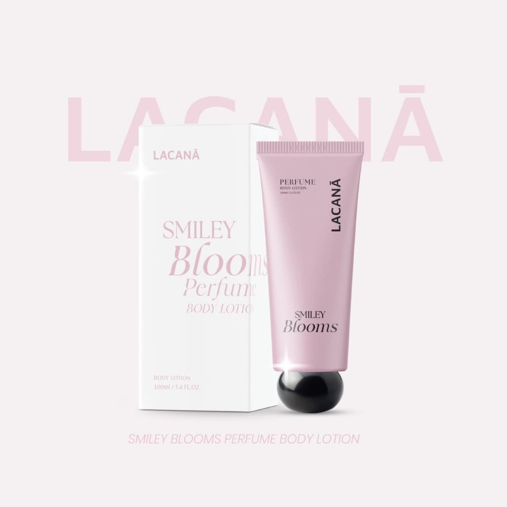LACANA SMILEY BLOOMS PERFUME BODY LOTION โลชั่นน้ําหอมลาคาน่า กลิ่นเดียวกันกับน้ําหอมลาคาน่าฝาชมพู ( 100g. )