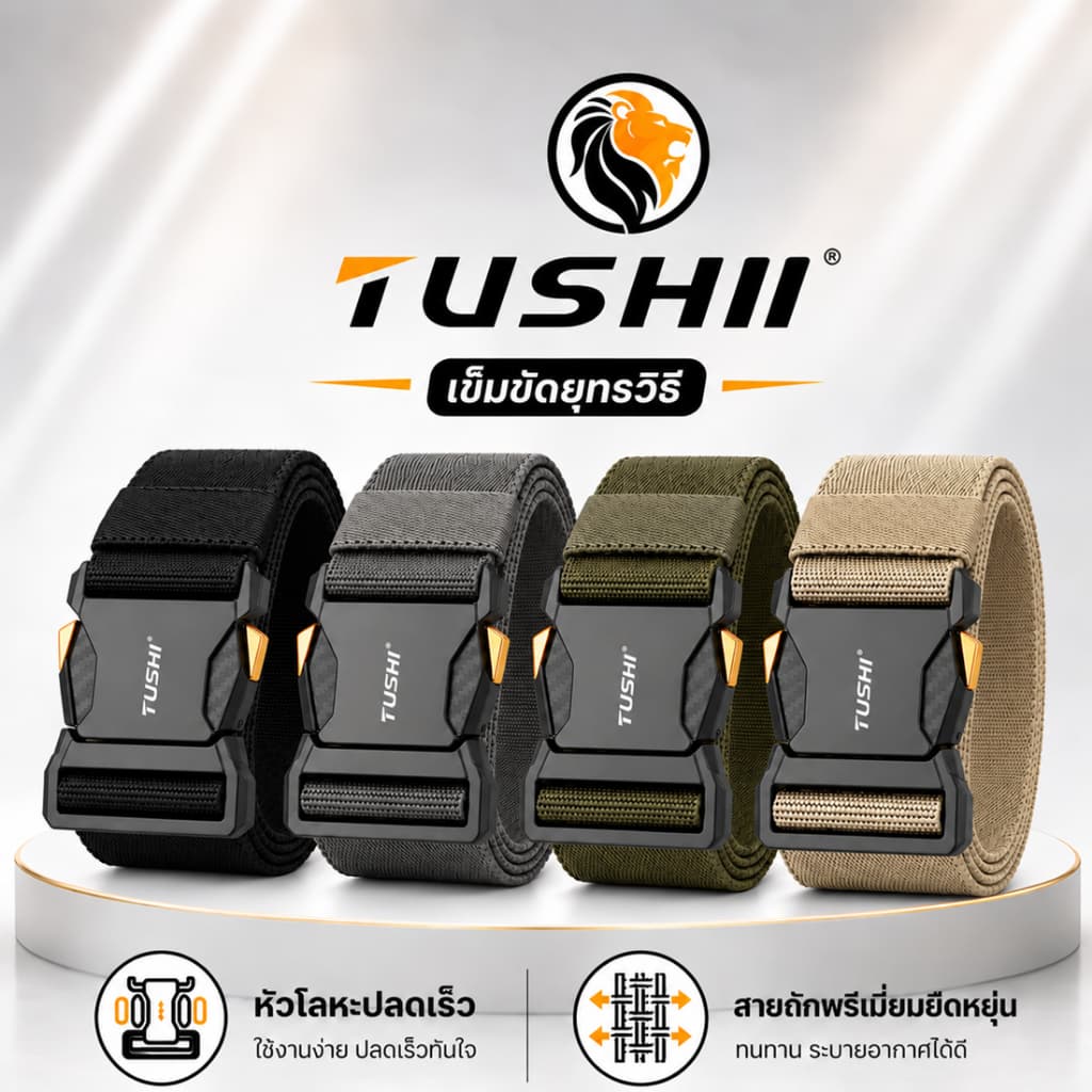 Tushi Tactical เข็มขัดยุทธวิธี หัวโลหะ ปลดเร็ว สายถักพรีเมี่ยม ยืดหยุ่น ไม่ลอก น้ําหนักเบา