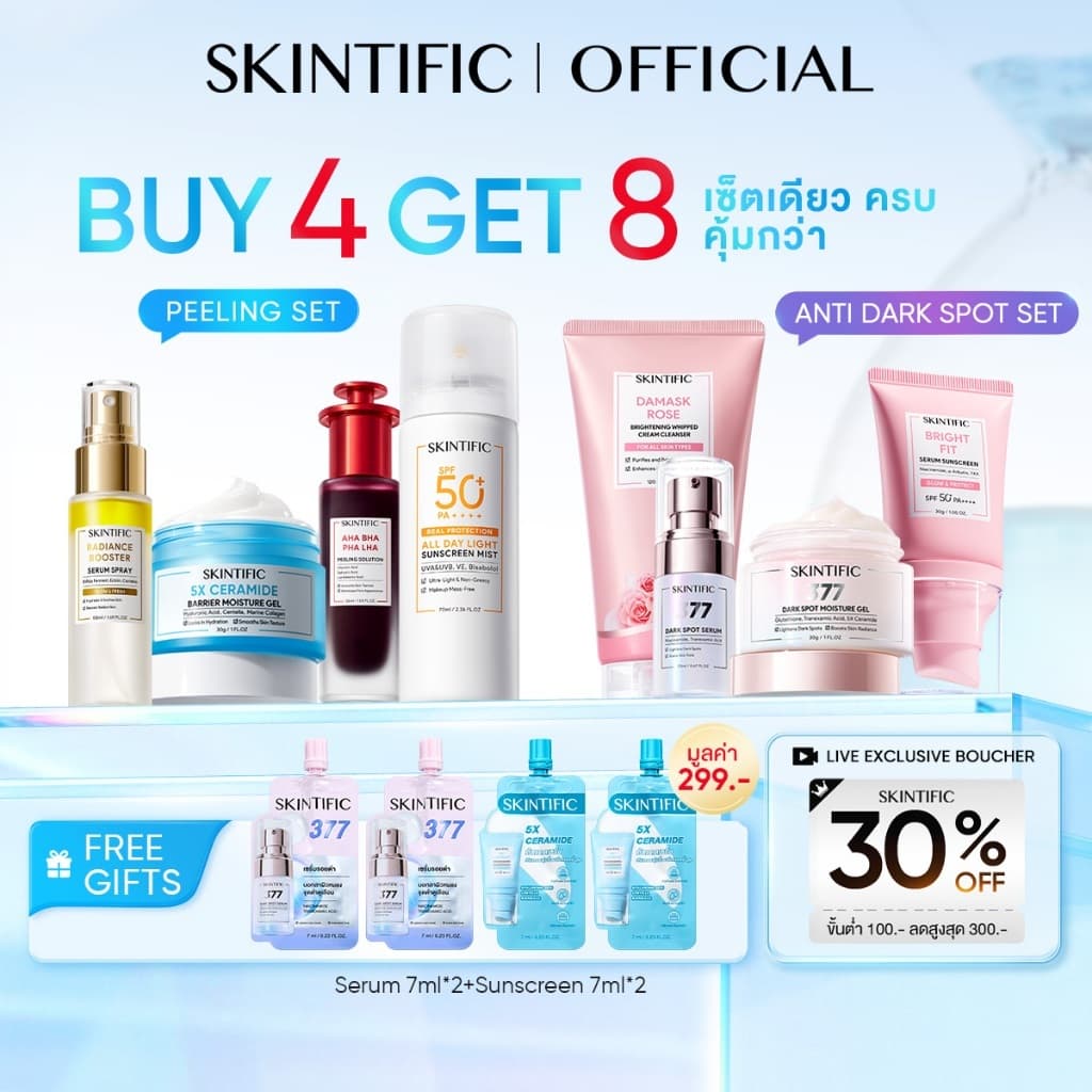<8pcs Skincare> SKINTIFIC Hydrating|Dark Spot|Glowing|Barrier โฟมล้างหน้า มอยเจอร์ไรเซอร์ เซรั่ม กันแดด…