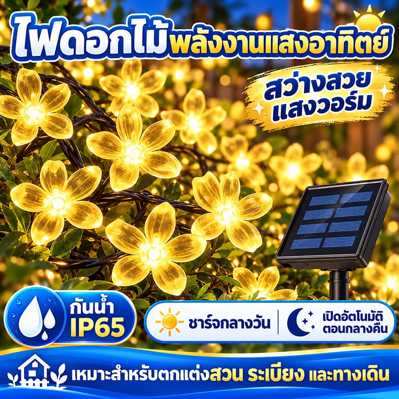 EEKOO ไฟโซลาร์เซลล์ ไฟประดับสวน ดอกไม้ LED 58 ดอก สายไฟยาว 8 เมตร แสงวอร์มไวท์ กันน้ํา IP65 เปิดปิดอัตโนมัติ…