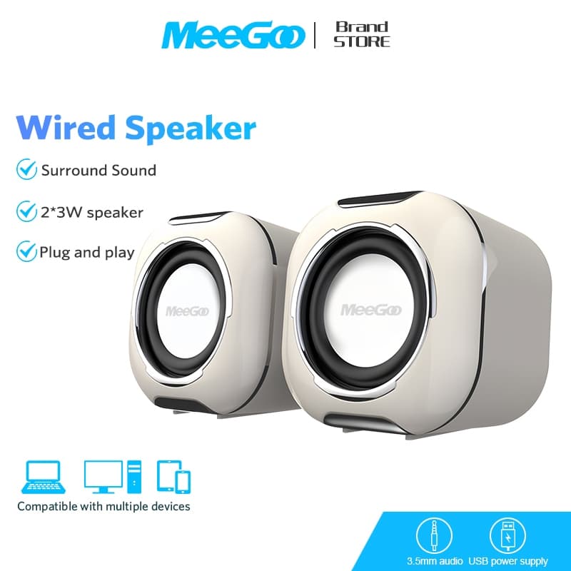MEEGOO มัลติมีเดีย USB ลําโพงตั้งโต๊ะ เสียง 3.5 มม. เหมาะสําหรับคอมพิวเตอร์ โทรศัพท์มือถือ และแท็บเล็ต