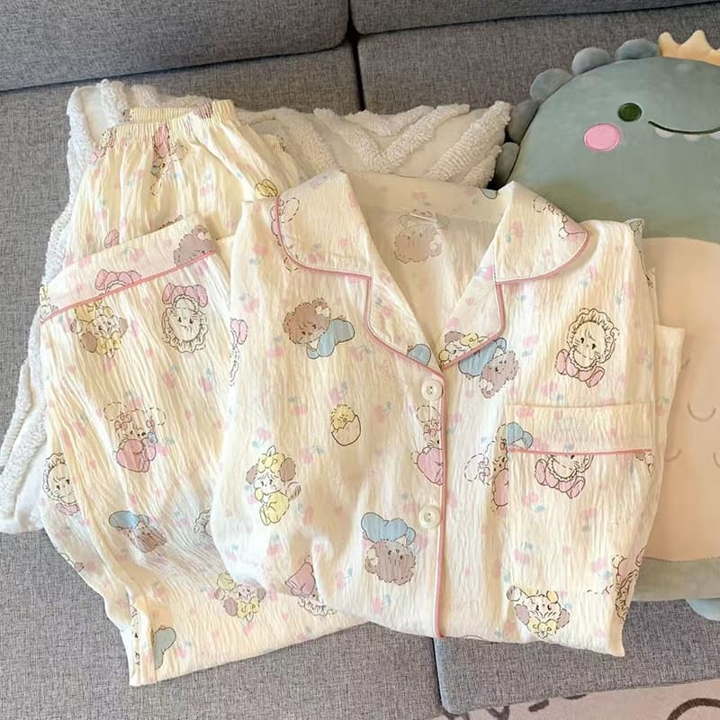 AP Store ชุดนอนลายการ์ตูนใหม่ สินค้าขายดี ชุดนอนผู้หญิงน่ารักๆ แขนสั้น เสื้อคอปกเเขนสั้น เนื้อผ้านิ่ม ใส่สบาย…