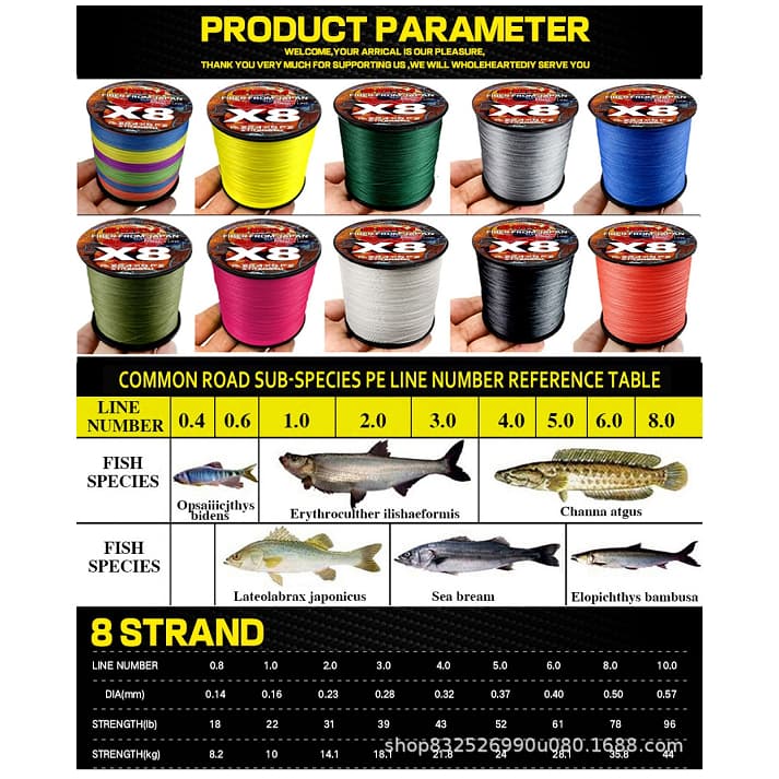 สายPE สายตกปลาถัก8 หลากสี สายพีอีx8 ยาว100เมตร Fishing Line เหนียว ทนใช้