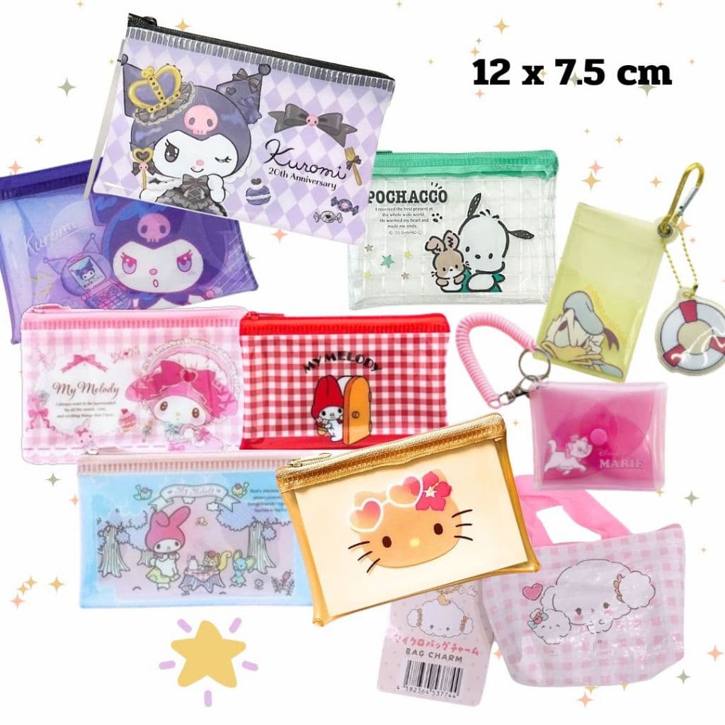 กระเป๋าซิปใส่เหรียญ บัตรต่างๆ ยา เครื่องประดับ ไซต์ S ลาย Sanrio Flat pouch (S) 12 x 7.5 cm