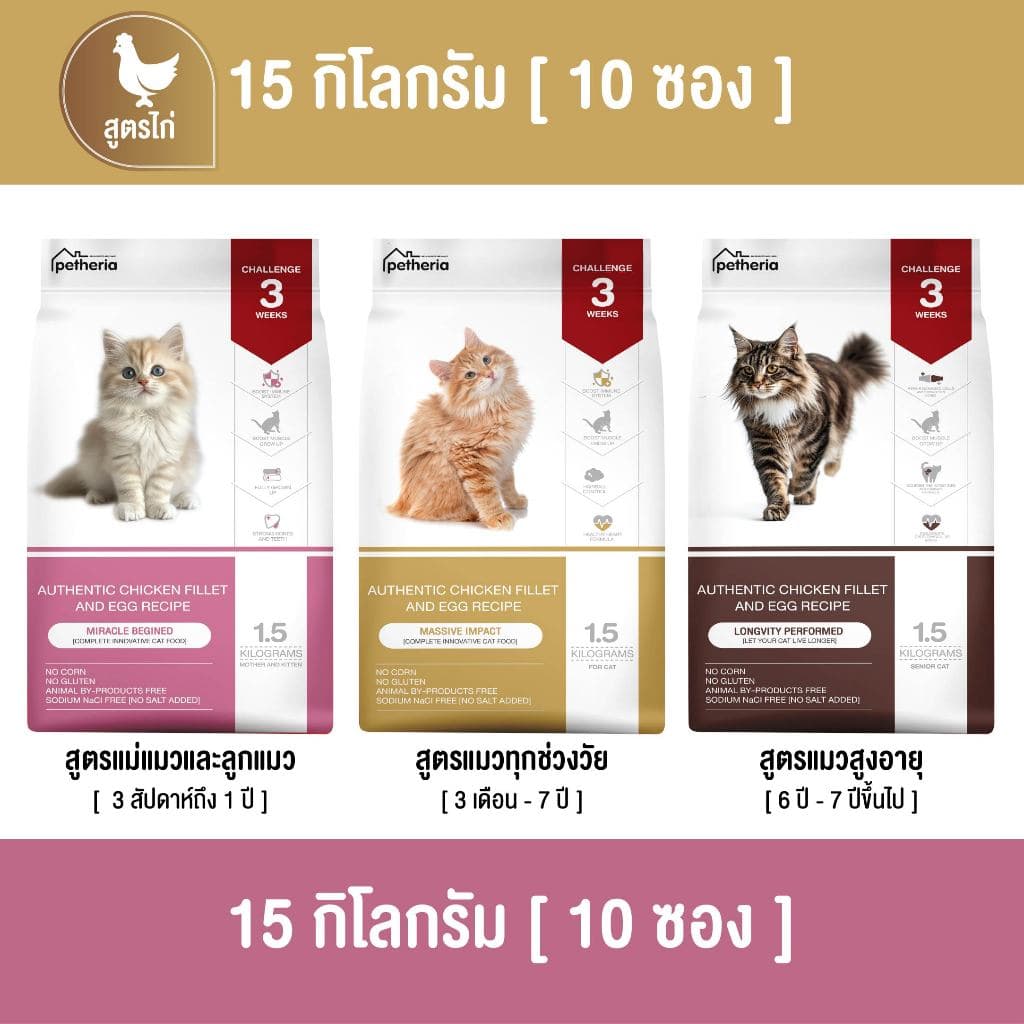 petheria อาหารแมวแบบเม็ดเกรด SUPER PREMIUM สูตรไก่ มีให้เลือกทุกช่วงวัย รูปที่ 1