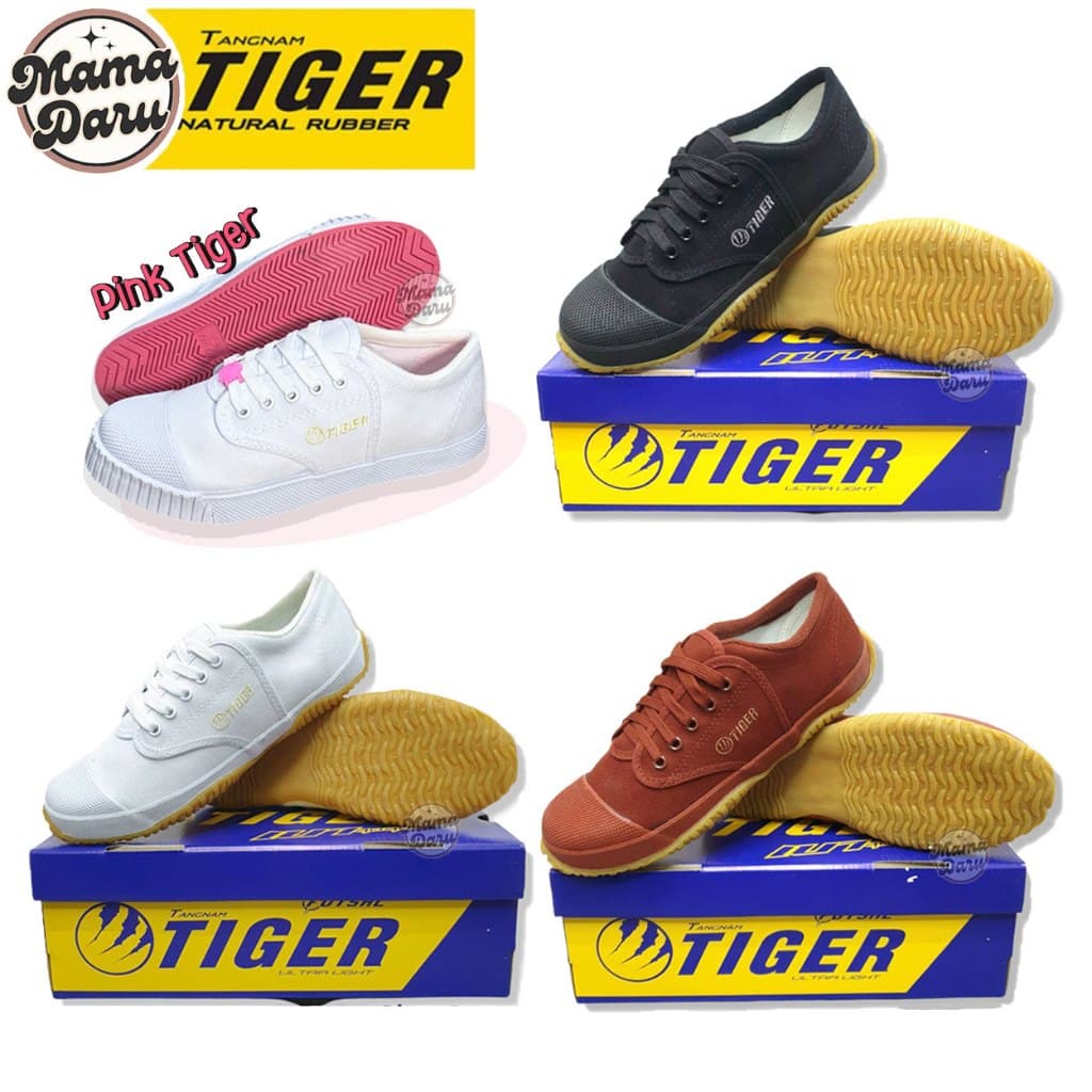 รองเท้าผ้าใบ Tiger TG9 ฟุตซอลพื้นเหลือง รองเท้านักเรียน น้ําตาล/ขาว/ดํา รองเท้าผ้าใบไทเกอร์