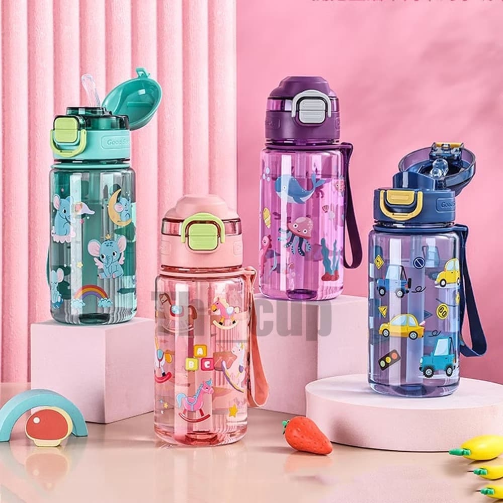 กระติกน้ําเด็ก ขวดน้ําเด็ก พลาสติกเกรด A ปลอดภัย BPA Free มีฝา 2 ชั้น ลายการ์ตูนน่ารัก ความจุ 600 ML.