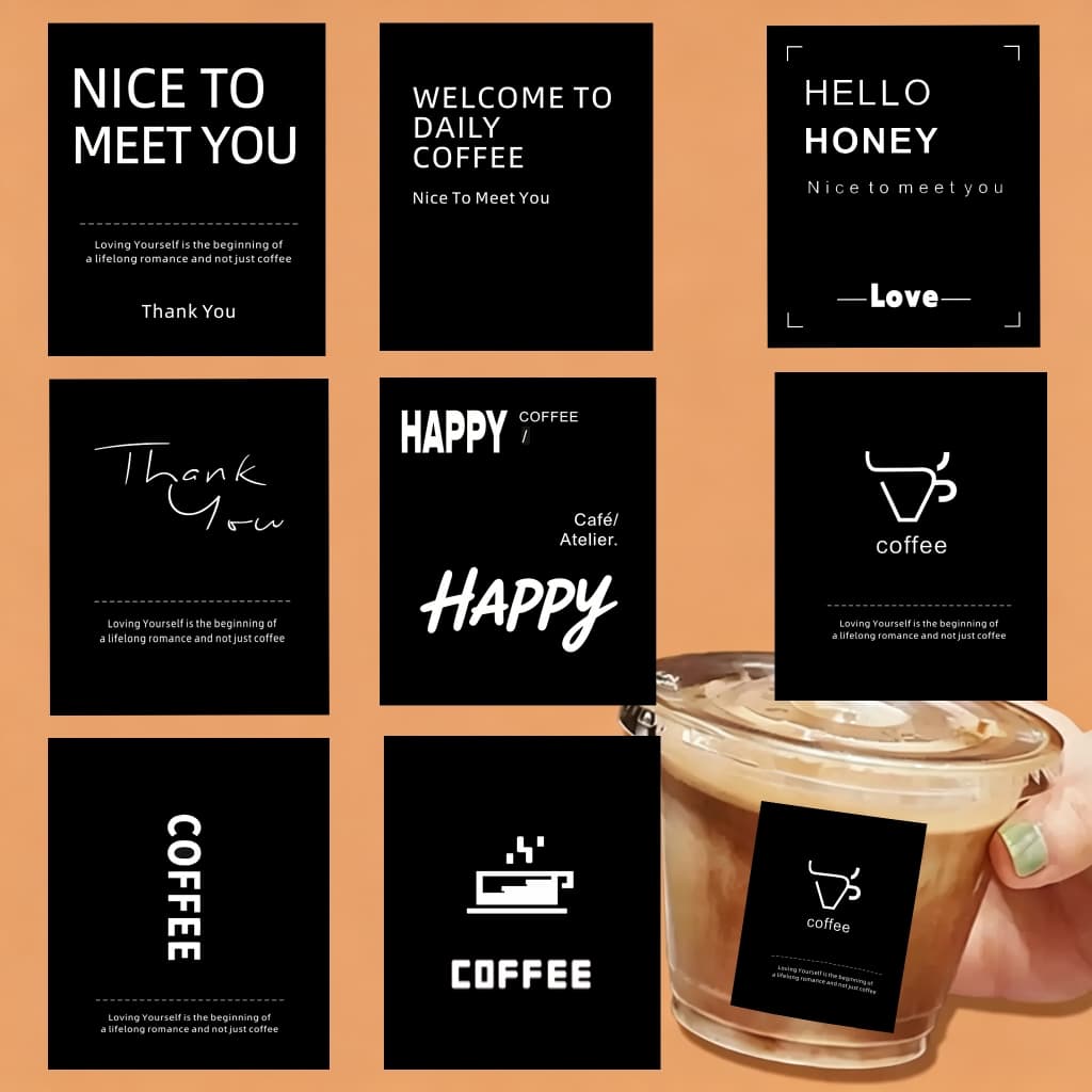 105ดวง สติ๊กเกอร์ติดแก้วกาแฟ สติกเกอร์Coffee 5x6cm สติกเกอร์กันน้ํา100% กาแฟ ชานม Thank You สติกเกอร์ PP H.2