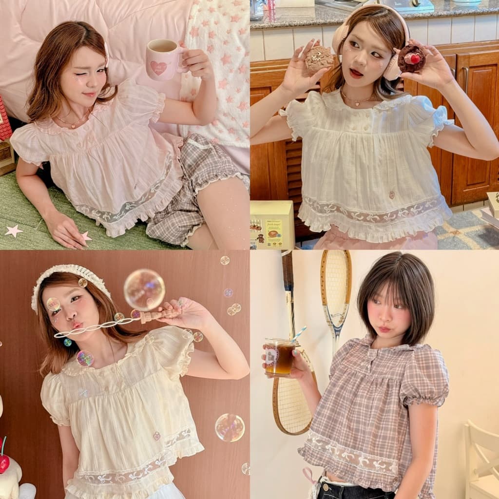 RIKA น้องgummy เสื้อคอบัวสก็อต และ กางเกงฟักทองสก็อต(จําหน่ายแยกชิ้น)