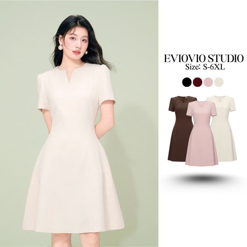 🚚 จัดส่งในไทย ชุดเดรสแขนสั้น สไตล์ยุโรป อ่อนเยาว์ เดรสสาวอวบ (S-6XL)